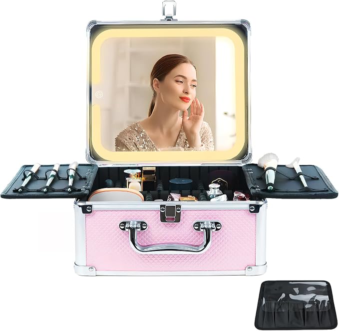 Makeup Organizer Box with Detachable Lighted Mirror, Travel Train Cosmetic Case by UnicornSlumber