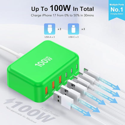 USB C Fast Charger, 100W GaN 6 Port Type C Charging Station Hub Block Cube - Image 2