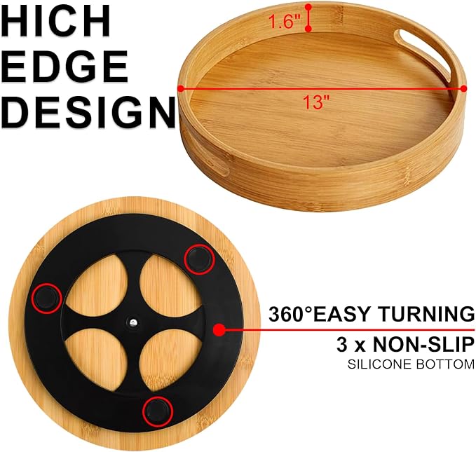 Wooden Lazy Susan Organizer for cabinet-12 Inch Bamboo Kitchen Turntable - Image 2