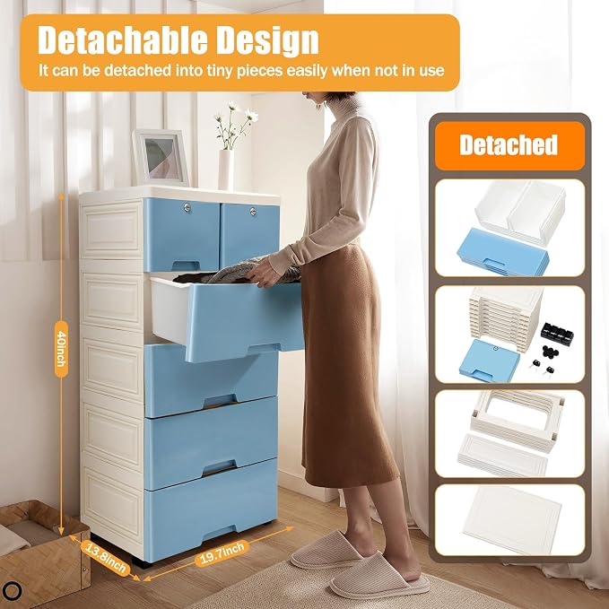 Plastic Storage Drawers with 6 Drawers, Closet Drawers Dresser Organizer Unit - Image 2