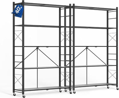 ALANNG 40" W Foldable 5-Tier Storage Shelves on Wheels Adjustable | Removable by ALANNG