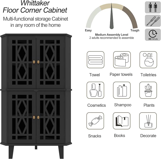 Scurrty Tall Corner Shelf Stand, Large Shelf Corner Table Sideboard Cabinet - Image 6