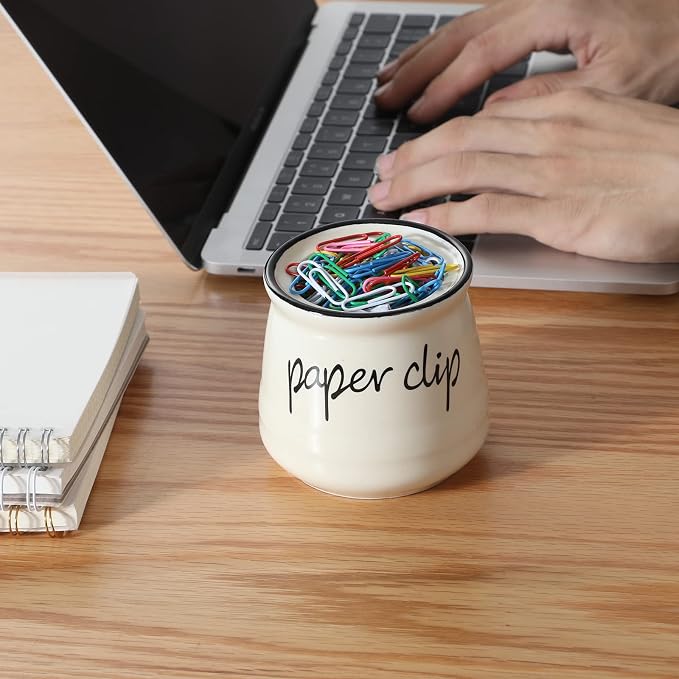 ONTUBE Farmhouse Paper Clip Holders, Ceramic Binder Clip Dispenser Organizer - Image 3