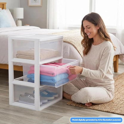 Wide 3 Drawer Tower, Plastic Storage Drawers - Image 2