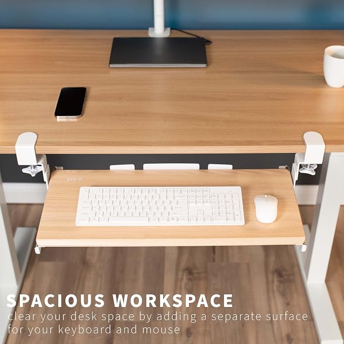 VIVO Large Height Adjustable Under Desk Keyboard Tray, C-clamp Mount System - Image 2