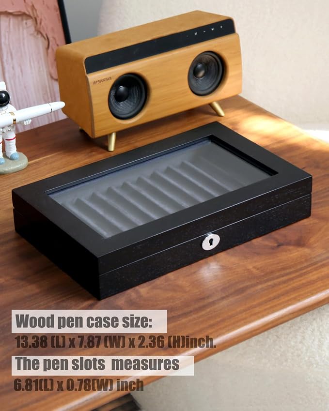 Wooden Pen Display Case – 12 Slot Lockable Fountain Pen Storage Box, Gift - Image 3