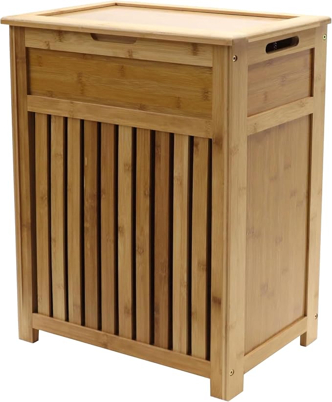 Redmon Bamboo Top Load Full Size Clothes Hamper, Side Handles, Double Hinged - Image 7