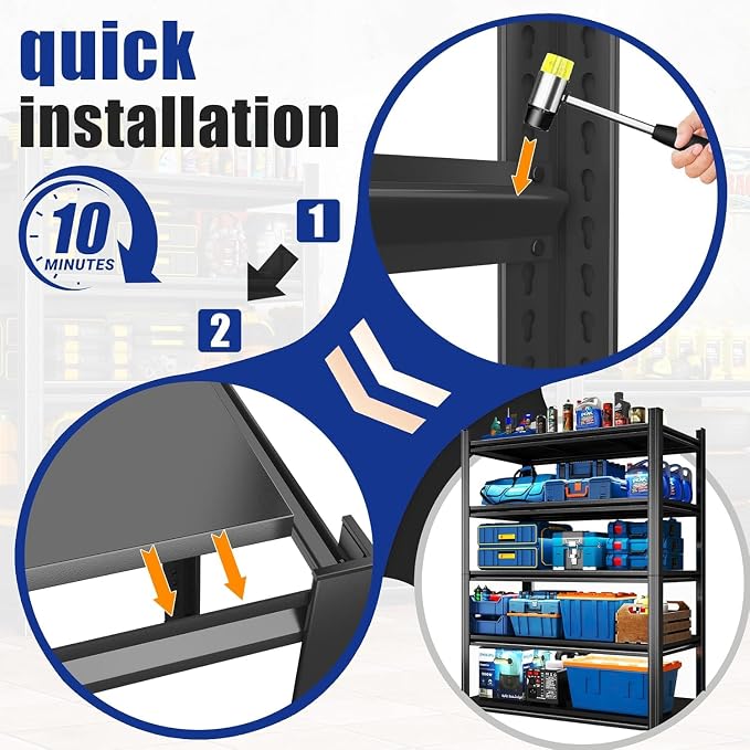 4 Shelf Storage Rack, Heavy Duty Adjustable Metal Shelving Unit, Garage & - Image 8