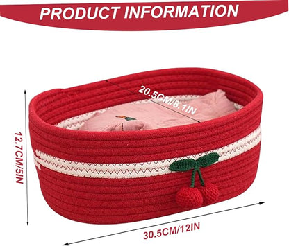 Organizer Baskets 12x8in Rectangle Cozy Woven Cherry Cute Basket Stackable - Image 3