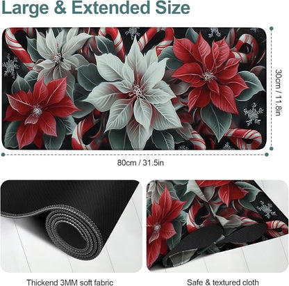 Christmas Flowers Gaming Mouse Pad 31.5"x11.8"Desk Mat Anti-Slip Rubber Base & - Image 2