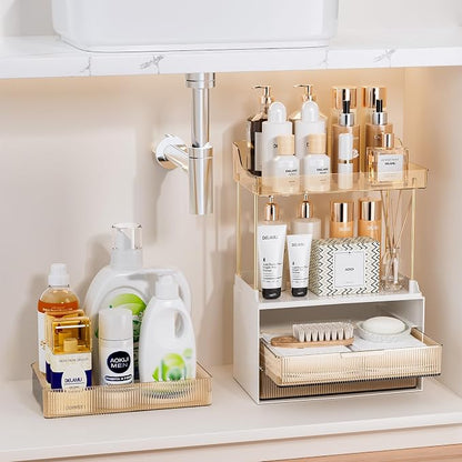 Delamu Bathroom Organizers and Storage, 2 Tier 3 Drawer Makeup Organizer - Image 6