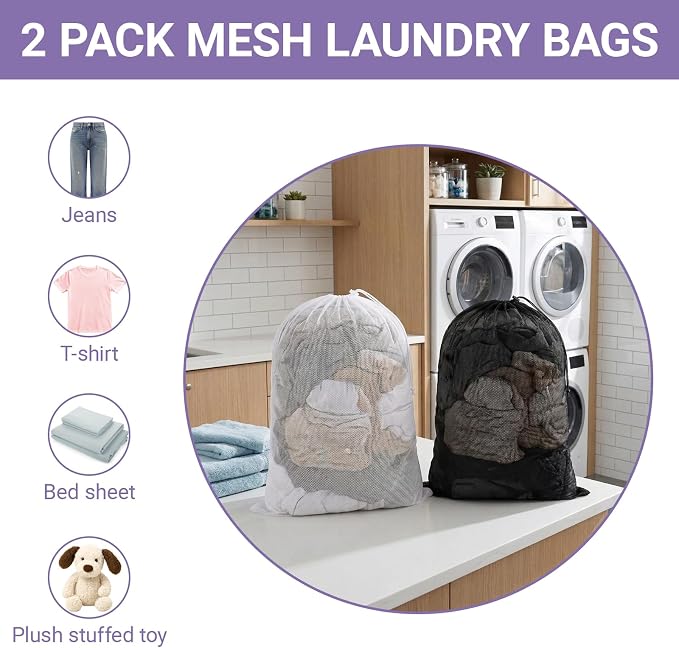 2 Pack XL Mesh Laundry Bags, Machine Washable Heavy Duty Mesh Storage Bag - Image 7