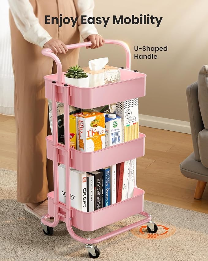 Pipishell 3 Tier Rolling Cart, Metal Utility Cart - Image 4