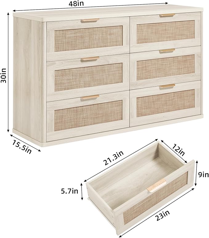 LEYAOYAO Rattan 6 Drawer Dresser - Image 2