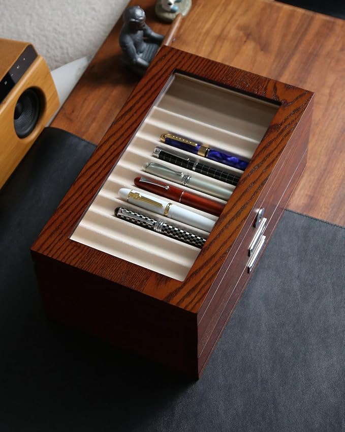 wood pen display case 36 slot Fountain pen Box storage Organizer - Image 2