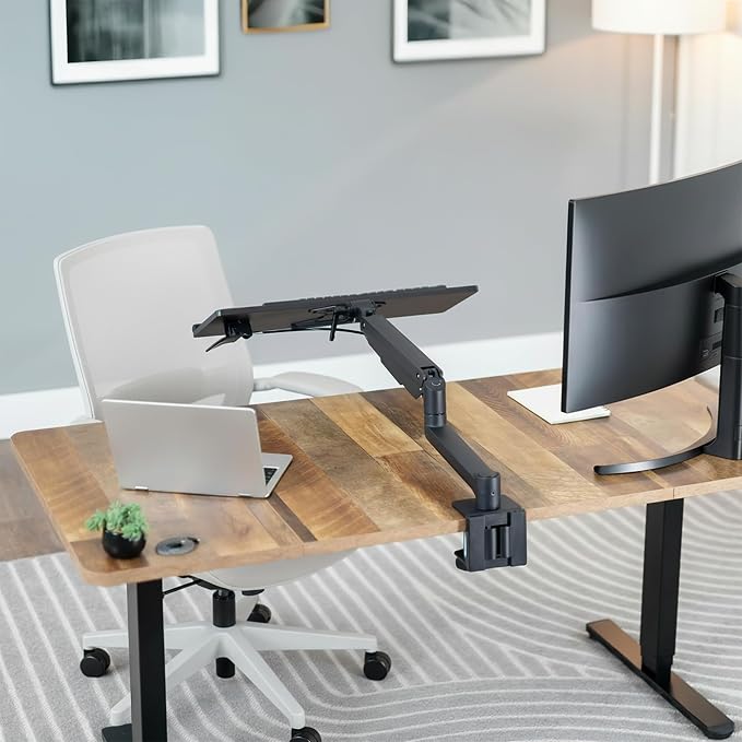 VIVO Sit-Stand 24 Inch Pneumatic Spring Keyboard and Mouse Tray Clamp-on Desk - Image 9