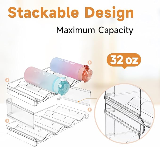 Stackable Water Bottle Organizer, SPOSPO Large Compartment Water Bottle Holder - Image 2