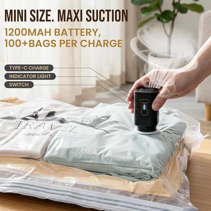 TAILI Vacuum Storage Bags with Rechargeable Cordless Pump, 8 Pack Combo - Image 3