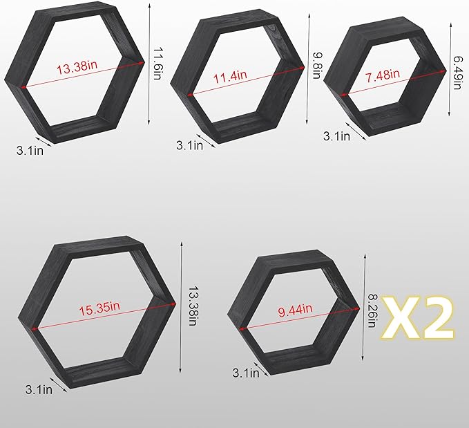 Hexagon Floating Shelves Honeycomb Wall Mounted Wood Farmhouse Storage - Image 3
