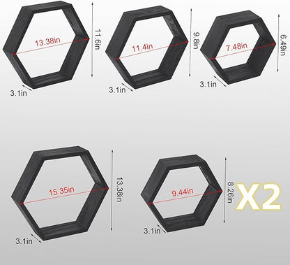 Hexagon Floating Shelves Honeycomb Wall Mounted Wood Farmhouse Storage - Image 3