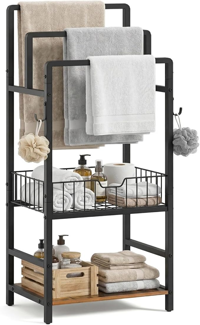 HOOBRO Freestanding Towel Rack for Small Bathroom, 3-Tier Towel Holder by HOOBRO