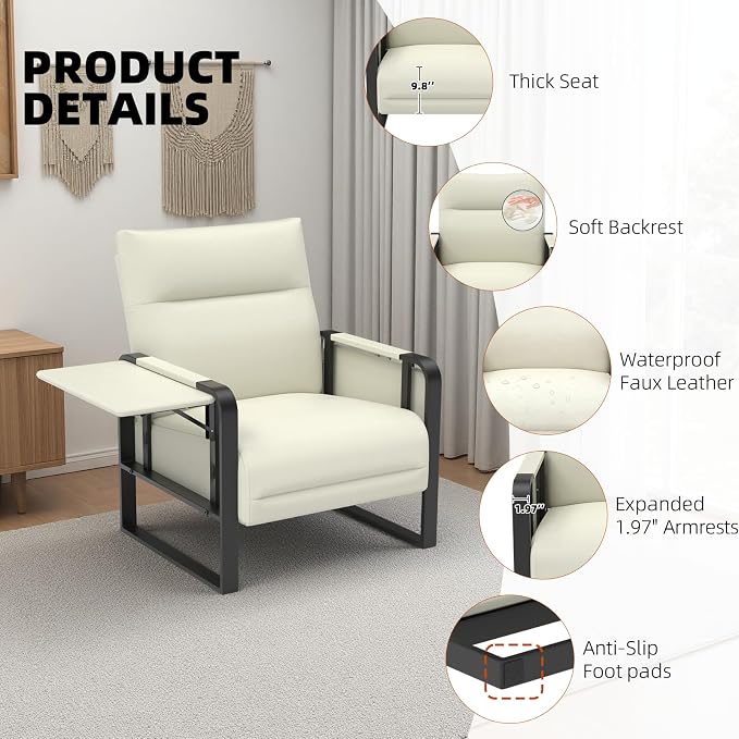 Upholstered Accent Sofas Set of 2, Modern Faux Leather Sofa Chairs - Image 7