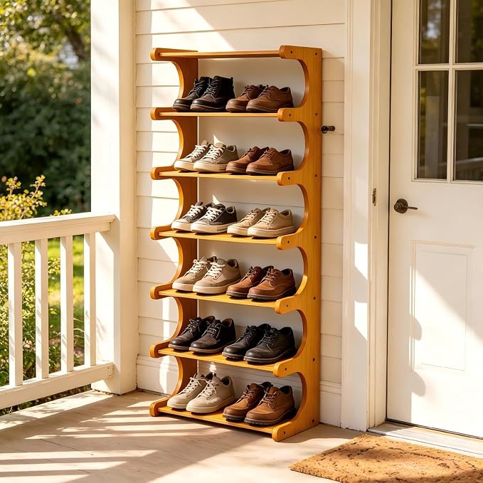 7-Tier 41" Tall Wooden Vertical Shoe Rack, E-Shaped Multi-Layer Solid Wood - Image 6