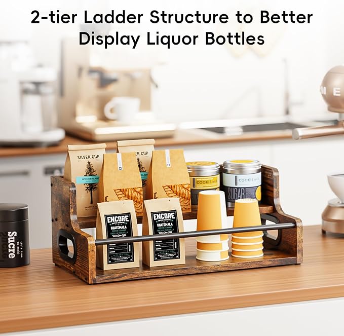 KLM Liquor Bottle Display Shelf, Coffee Syrup Rack Organizer, 2 Step Countertop - Image 6