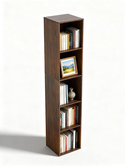 5 Cube Storage Organizer, Narrow Open Shelf Bookcase, Freestanding 5 Tier Low by NewBeth