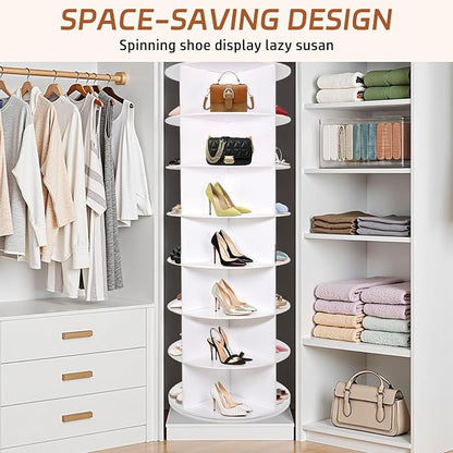 7 Tier Rotating Shoe Rack Tower, Revolving 360 Shoe Rack Storage Round Carousel - Image 5