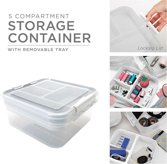 Simplify 5 Compartment Gift Supply Storage Box | 2 Tier Box | Red | Clear Top - Image 2