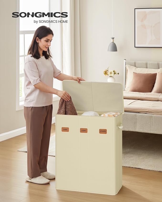 SONGMICS 47.6 Gallon Laundry Hamper, 3-Compartment Laundry Basket Sorter - Image 2