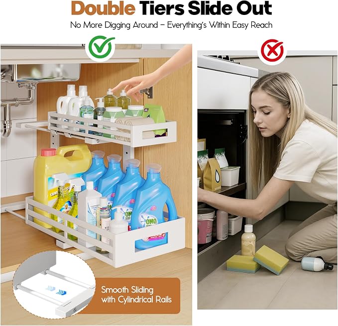 2-Pack 17"Deep Under Sink Organizer And Storage, 2-Tier L-Shaped Pull Out - Image 3
