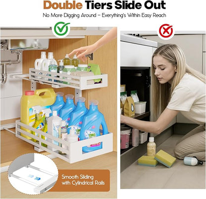 2-Pack 17"Deep Under Sink Organizer And Storage, 2-Tier L-Shaped Pull Out - Image 3