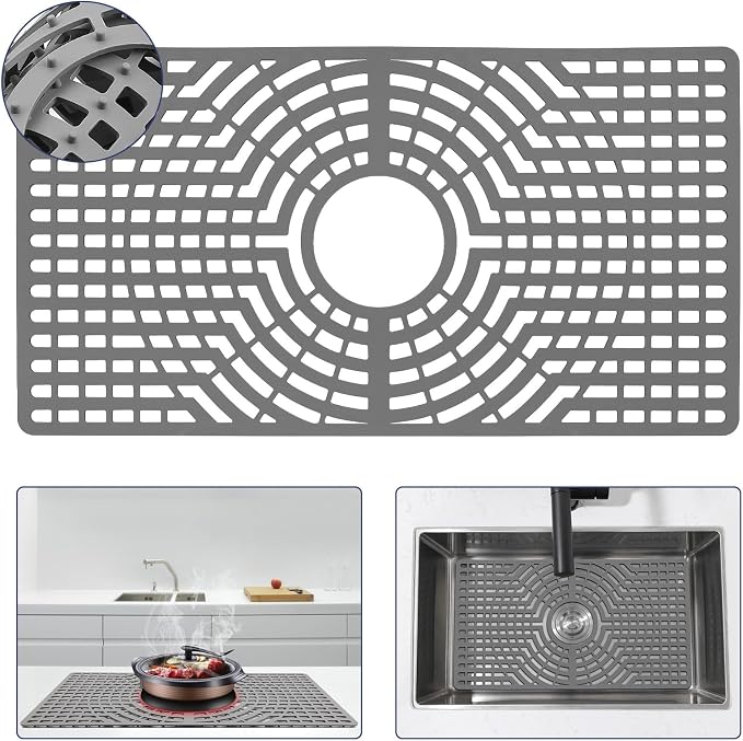 Silicone Sink Protector 30"x16" Center Drain Hole, Heat Resistant Non-slip by snuggery