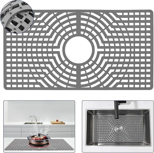Silicone Sink Protector 30"x16" Center Drain Hole, Heat Resistant Non-slip by snuggery