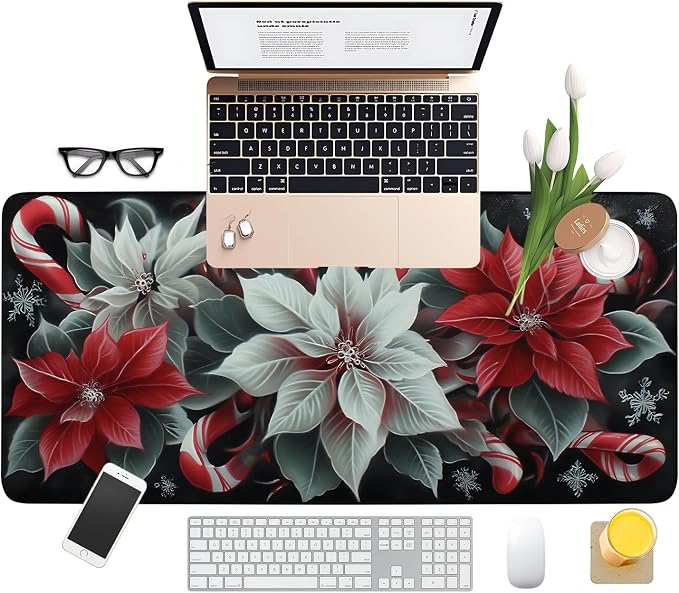 Christmas Flowers Gaming Mouse Pad 35.4"x15.7"Desk Mat Anti-Slip Rubber Base & - Image 8