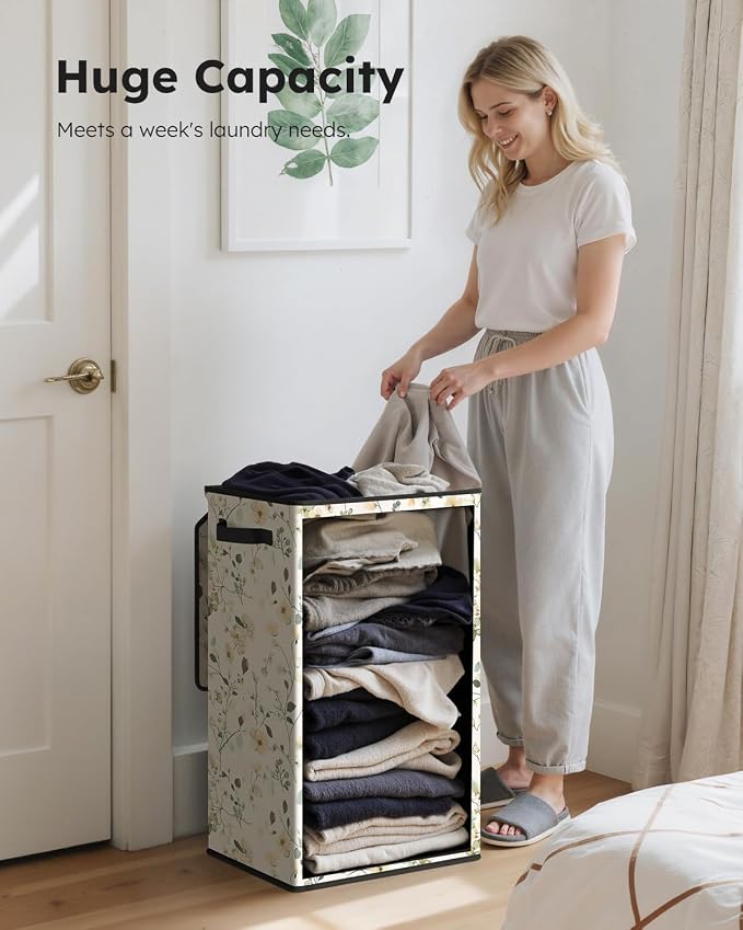 SOLEDI Laundry Hamper with Lid, 90L Tall & Large Floral Laundry Basket - Image 3