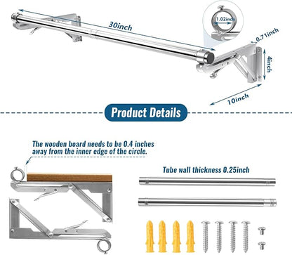 Foldable Wall Mounted Clothes Rack-30'' Long Rod&2 Thick Bases, Stainless Steel - Image 5