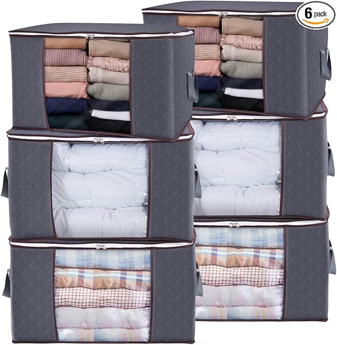 Large Clothes Storage Bags 6 Pack, Foldable Closet Organizers by Unknown