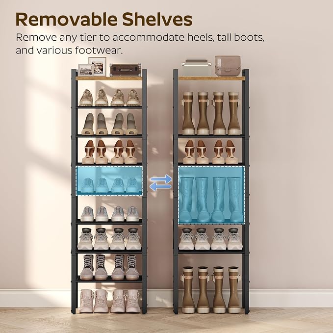 YATINEY 8-Tier Narrow Shoe Rack, Tall Shoe Rack - Image 5