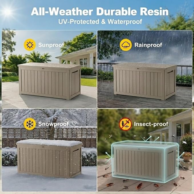 270 Gallon Outdoor Storage Box Resin Deck Box All Weather Waterproof Large - Image 3