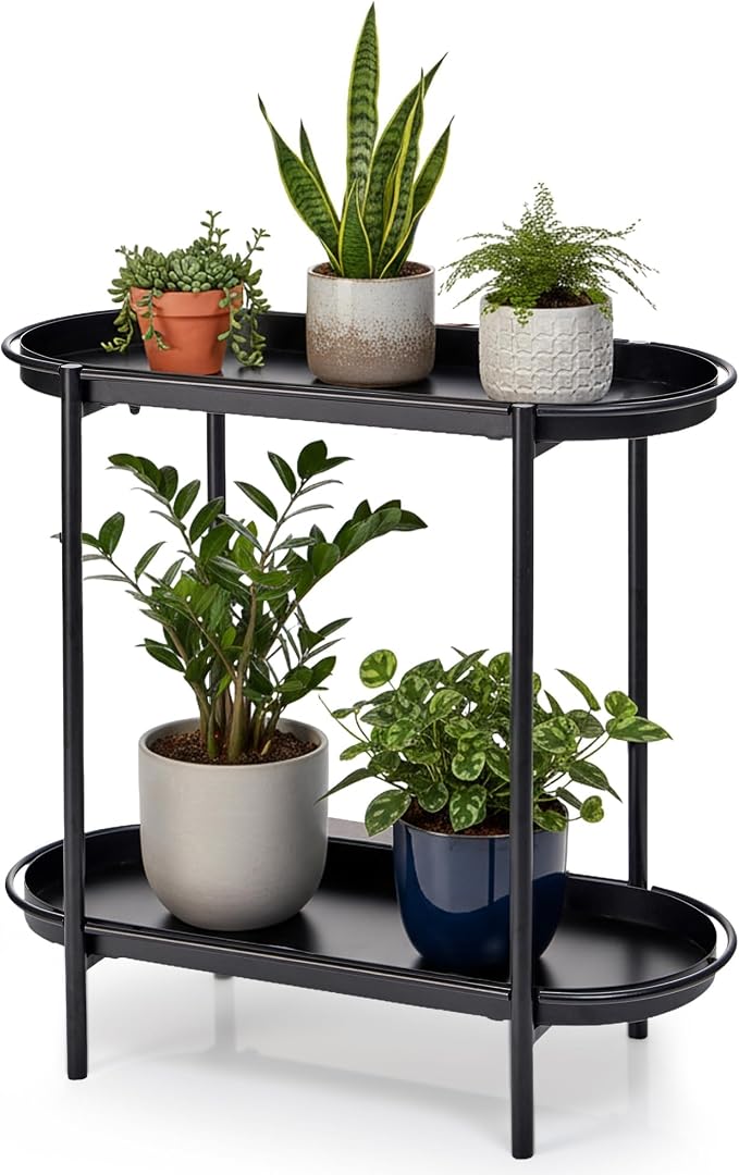Large Metal 2-Tier Multi-Purpose Stand – Sleek Black Indoor/Outdoor Oval by Unknown