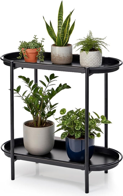 Large Metal 2-Tier Multi-Purpose Stand – Sleek Black Indoor/Outdoor Oval by Unknown
