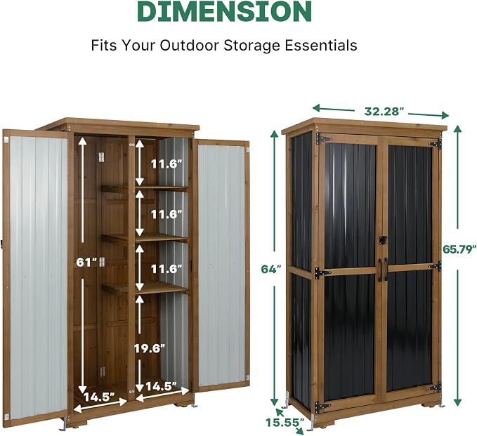 Ketive Outdoor Storage Cabinet, Tall Tool Garden Cabinet - Image 2