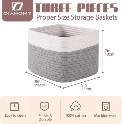 OIAHOMY 9”x9”x7” Storage Cubes, Cotton Rope Woven Baskets - Image 2