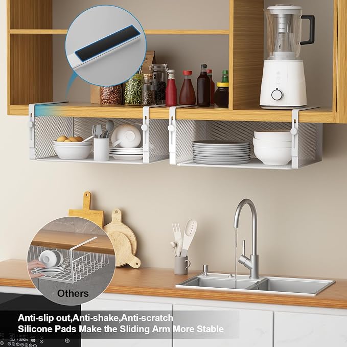 AmonHouseware 2Pack Under Shelf Basket, Adjustable Hanging Holder, Slide-in - Image 5