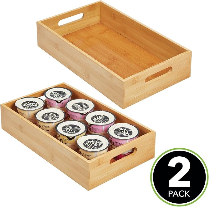 mDesign Wide Bamboo Kitchen Cabinet & Fridge Drawer Organizer Tray - Image 2
