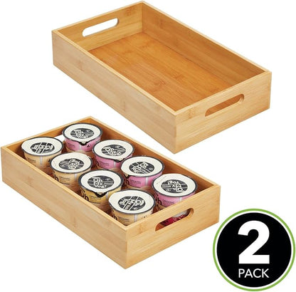 mDesign Wide Bamboo Kitchen Cabinet & Fridge Drawer Organizer Tray - Image 2
