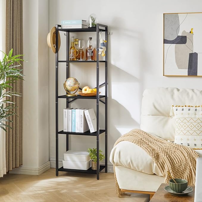 YMYNY Bookshelf, 5-Tier Ladder Shelf Organizer, Narrow Shelving Unit, Corner - Image 2